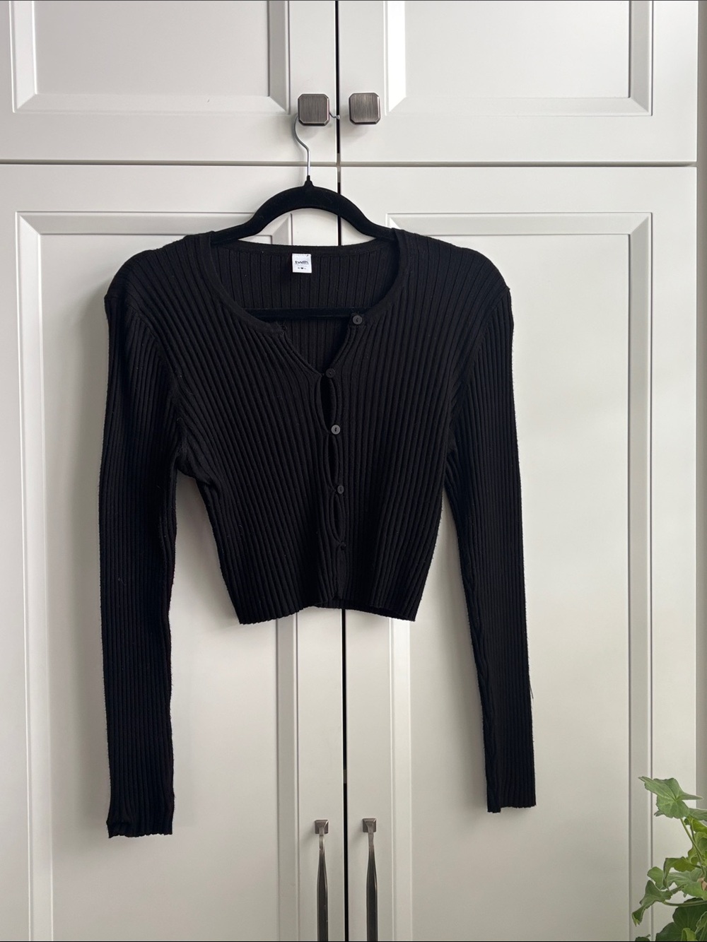 twik Black Ribbed Cropped Button Cardigan